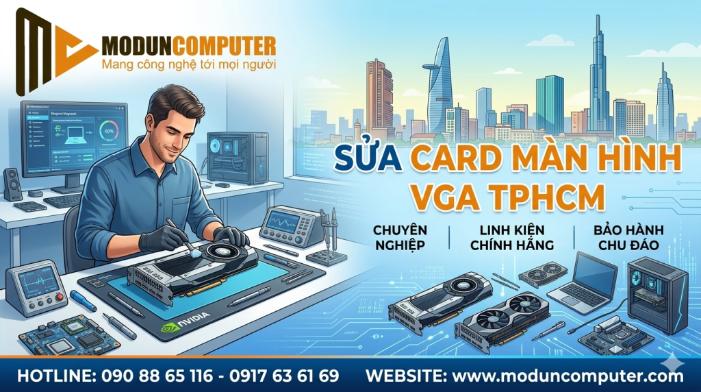 Dịch vụ sửa card màn hình VGA TPHCM chuyên nghiệp. Chuyên sửa lỗi nguồn VGA, đóng chip GPU, sửa rác hình, sọc màn hình của ASUS, Gigabyte, MSI. Bảo hành uy tín!