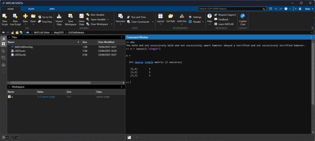 Giao diện phần mềm Mathworks Matlab R2025a