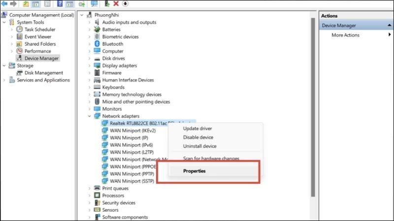 Dấu hiệu card Wi-Fi bị lỗi driver hoặc xung đột phần cứng nghiêm trọng trong Device Manager.