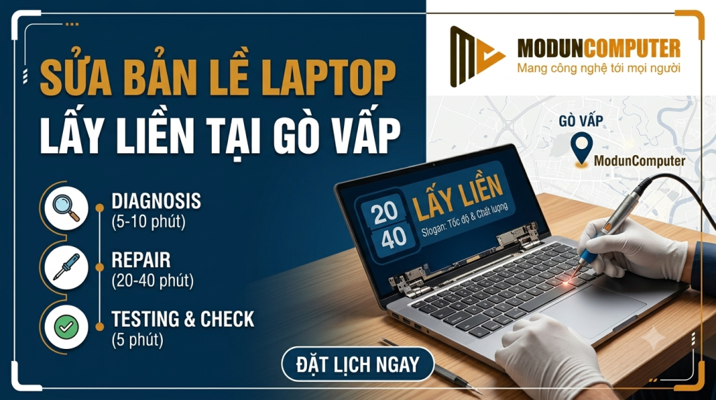 Dịch vụ sửa bản lề laptop lấy liền tại Gò Vấp chuyên nghiệp, khắc phục gãy bản lề, bung ốc, lệch màn hình nhanh chóng, giúp laptop hoạt động ổn định hơn.