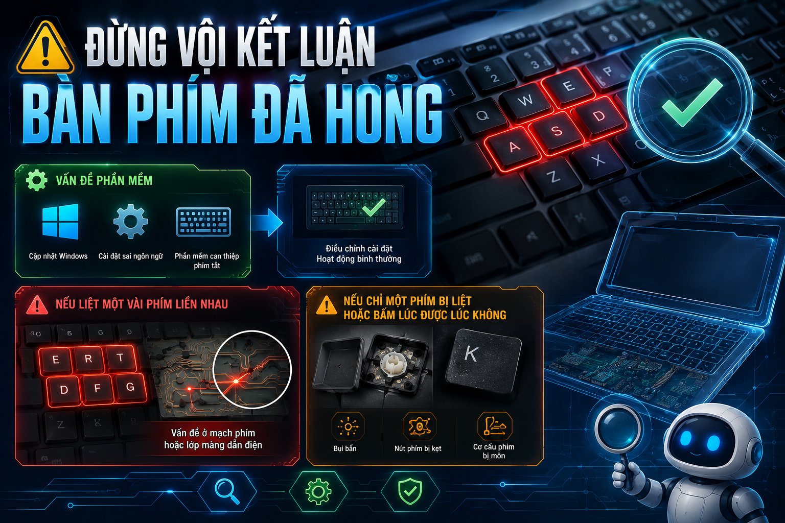 Bàn phím liệt vài phím có cần thay cả bàn phím?