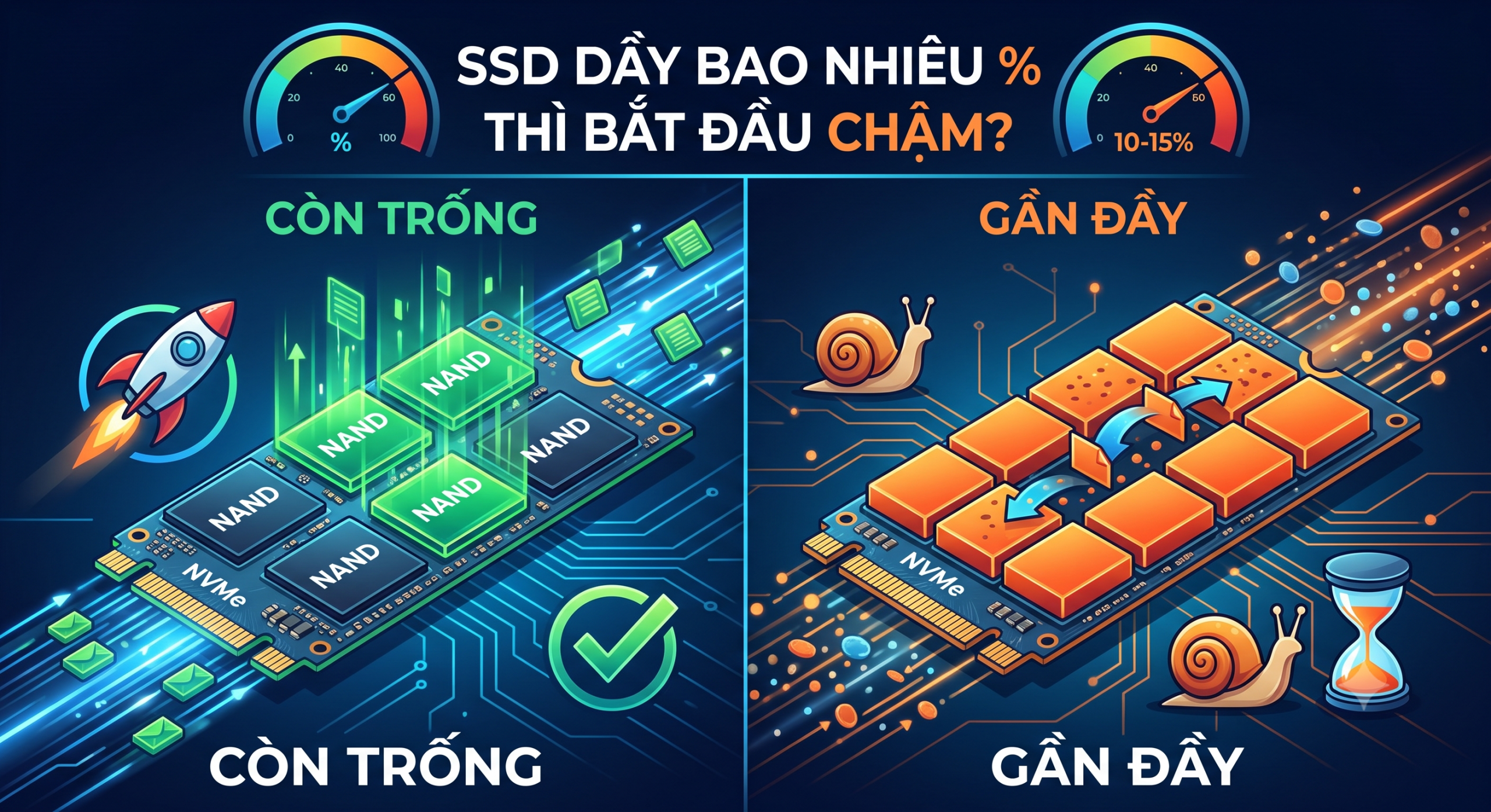  SSD đầy bao nhiêu % thì bắt đầu chậm? Có nên để đầy 100%?